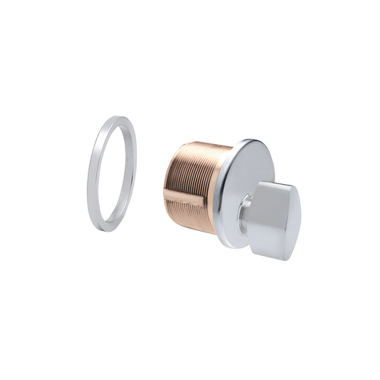 DRA20SA mortise thumbturn cylinder - solid brass 1" length with satin anodized ring and chrome thumbturn, 5-pin.