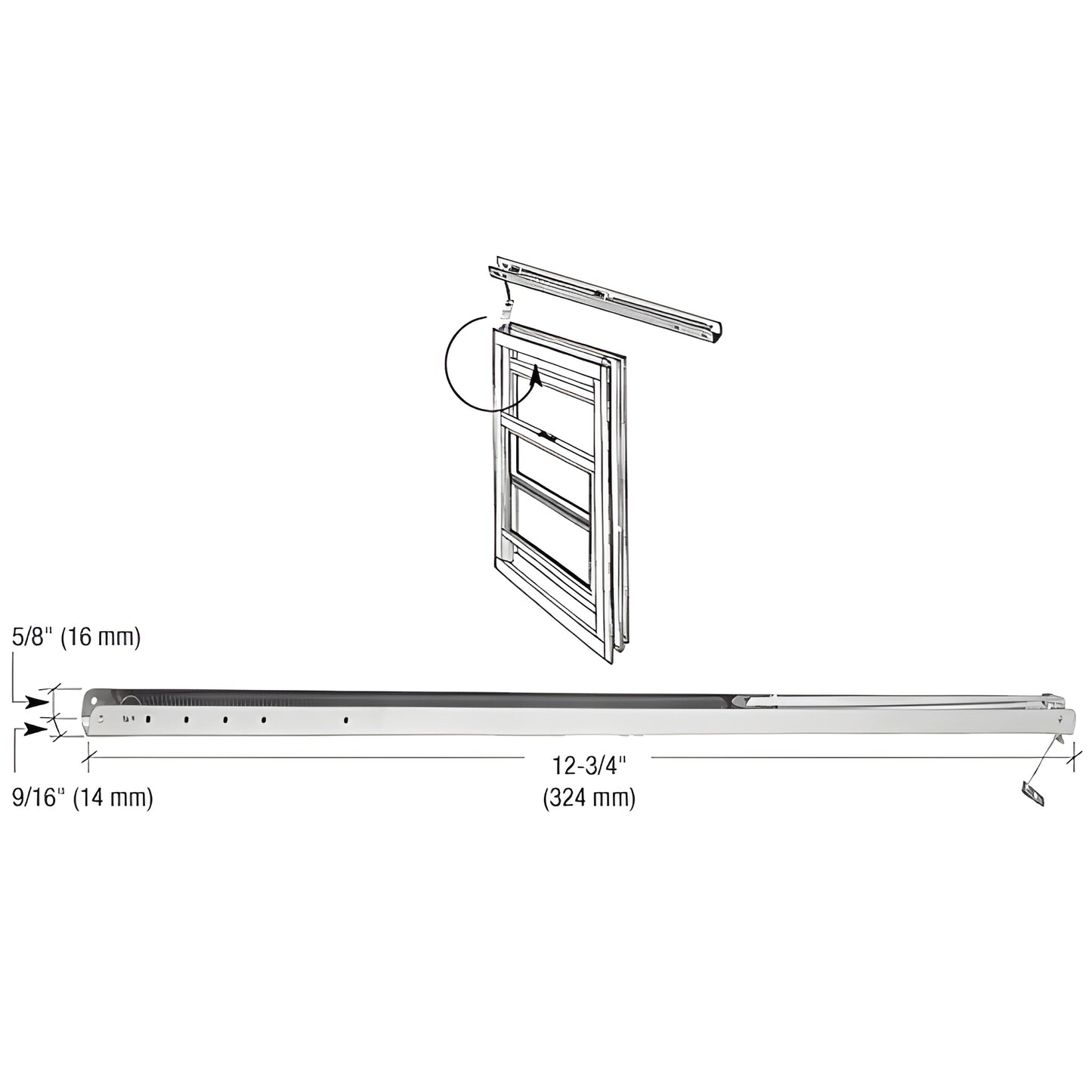 CRL FC111 9/16 in overhead channel balance, 12-3/4 in mill-finish metal sash balance for aluminum windows