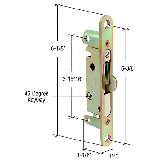 E2468 steel adjustable-hook mortise lock with round end faceplate, 45 keyway, 6-1/8" length.