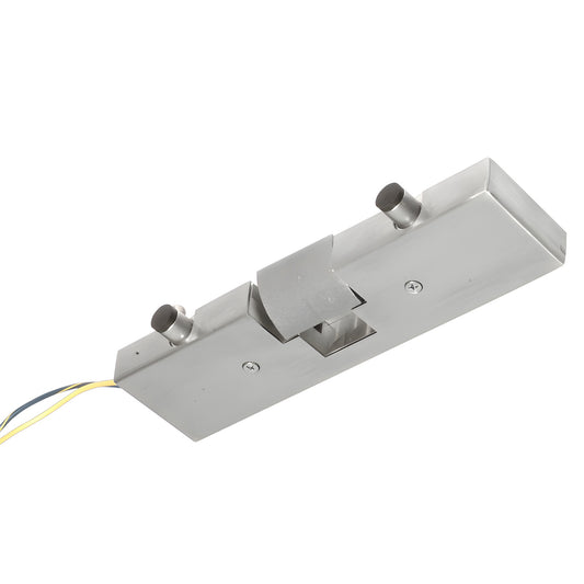 Brushed stainless steel CRL electric strike keeper ESK1BSFS for tempered glass doors, rectangular unit with wiring