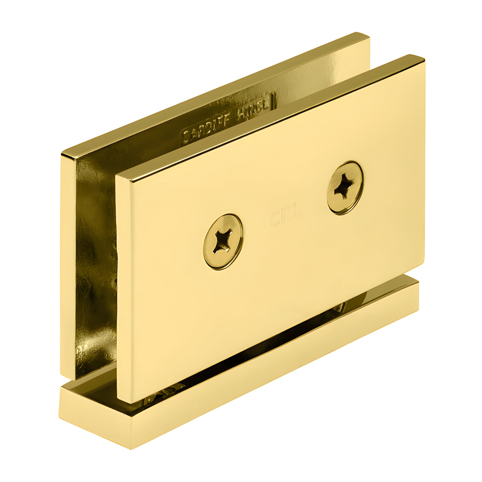 CAR01BR polished brass square pivot hinge for 8-10 mm tempered glass shower doors, 2 in high, self-centering