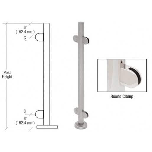 CRL 36" Stainless Steel Glass Clamp 180° Railing Kit, Center Post, Round Design
