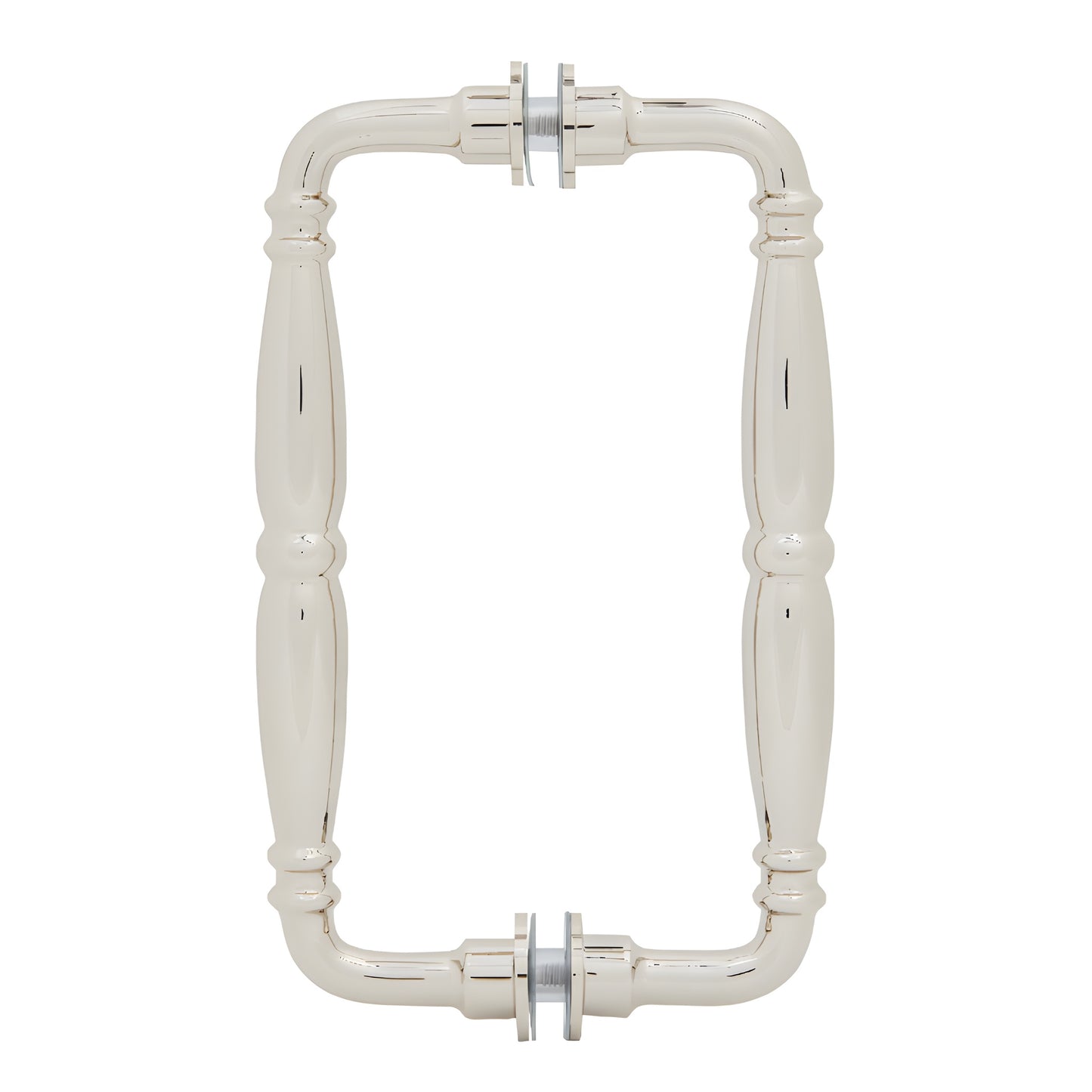 Polished nickel Victorian solid-brass back-to-back glass shower door pull, contoured, 8" center-to-center