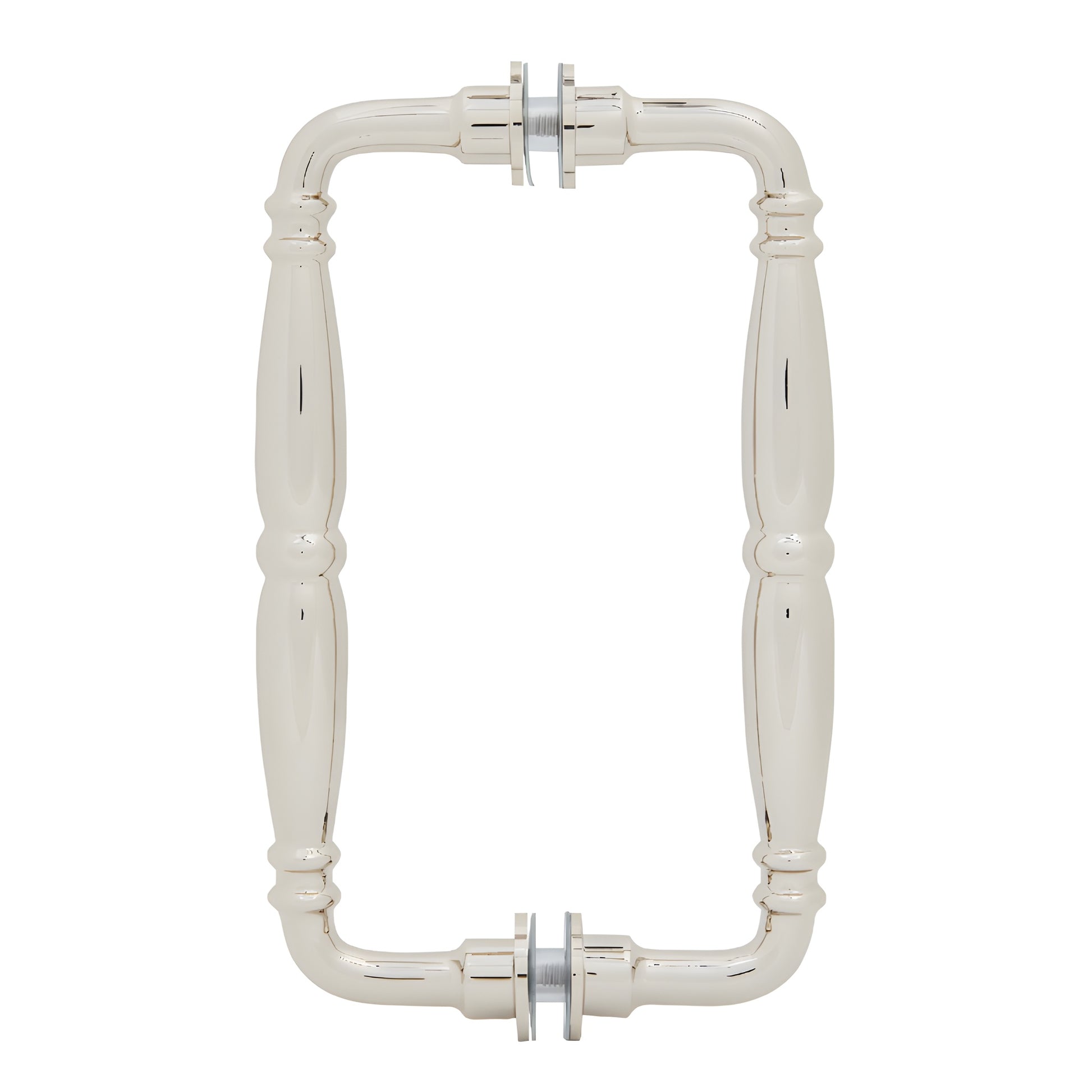 Polished nickel Victorian solid-brass back-to-back glass shower door pull, contoured, 8" center-to-center
