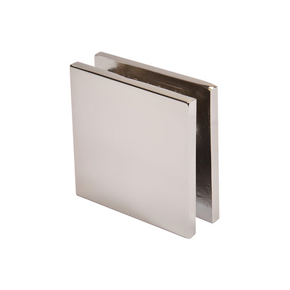 Polished nickel square wall-mount glass clamp (SGCU1PN), solid brass, for 3/8-1/2" (10-12mm) frameless shower glass.