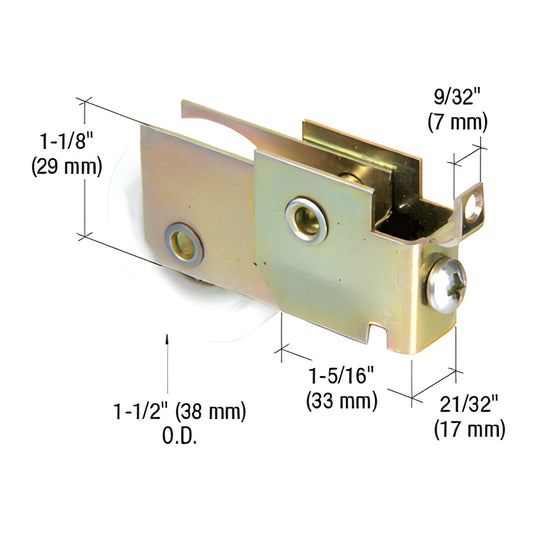 CRL N7125 adjustable steel housing mirror door roller with 1-1/2" nylon ball-bearing wheel and narrow mounting tab
