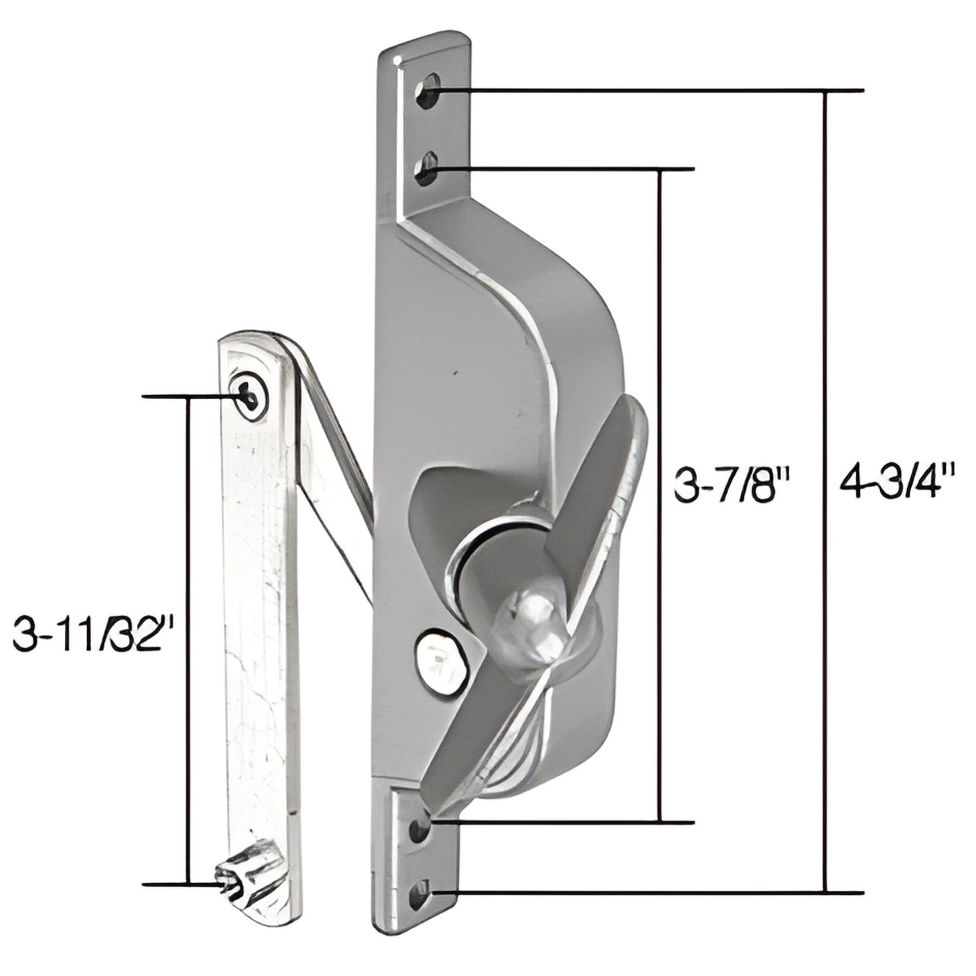 CRL diecast jalousie window operator WCM301 - silver T crank with 3 11/32 flat link arm, replacement for Stanley windows