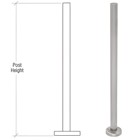 PR36BBS brushed stainless steel 1.9" round glass-clamp post kit with base plate; fits 1/2" tempered glass, 36" or 42" heights