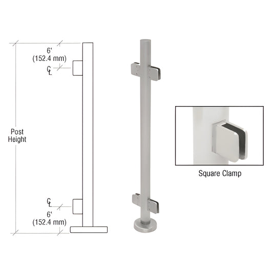 PS36CBS stainless steel 1.9" round glass clamp post kit with base plate and Z-series square clamps, brushed finish