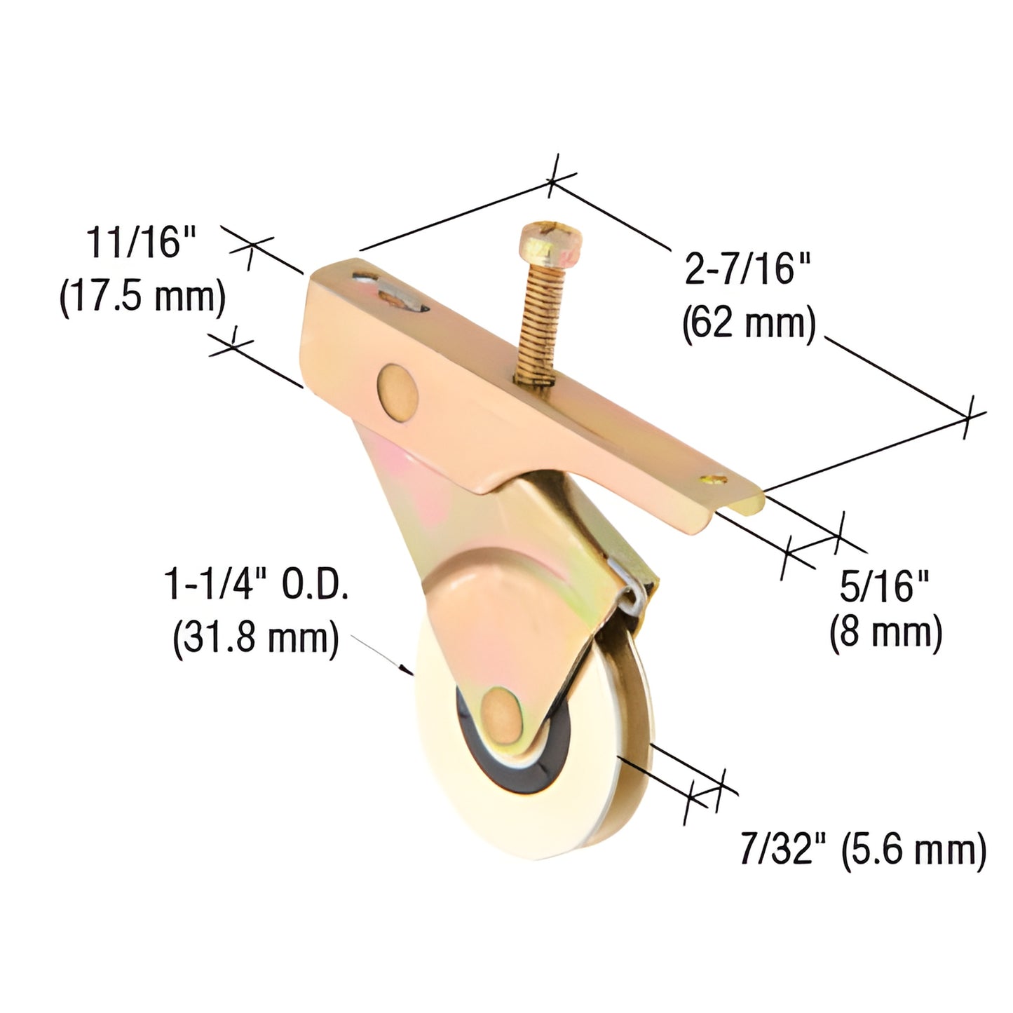 CRL B740 steel adjustable sliding screen door roller, concave 1-1/4" wheel in spring loaded 5/16" housing, 2 pack.