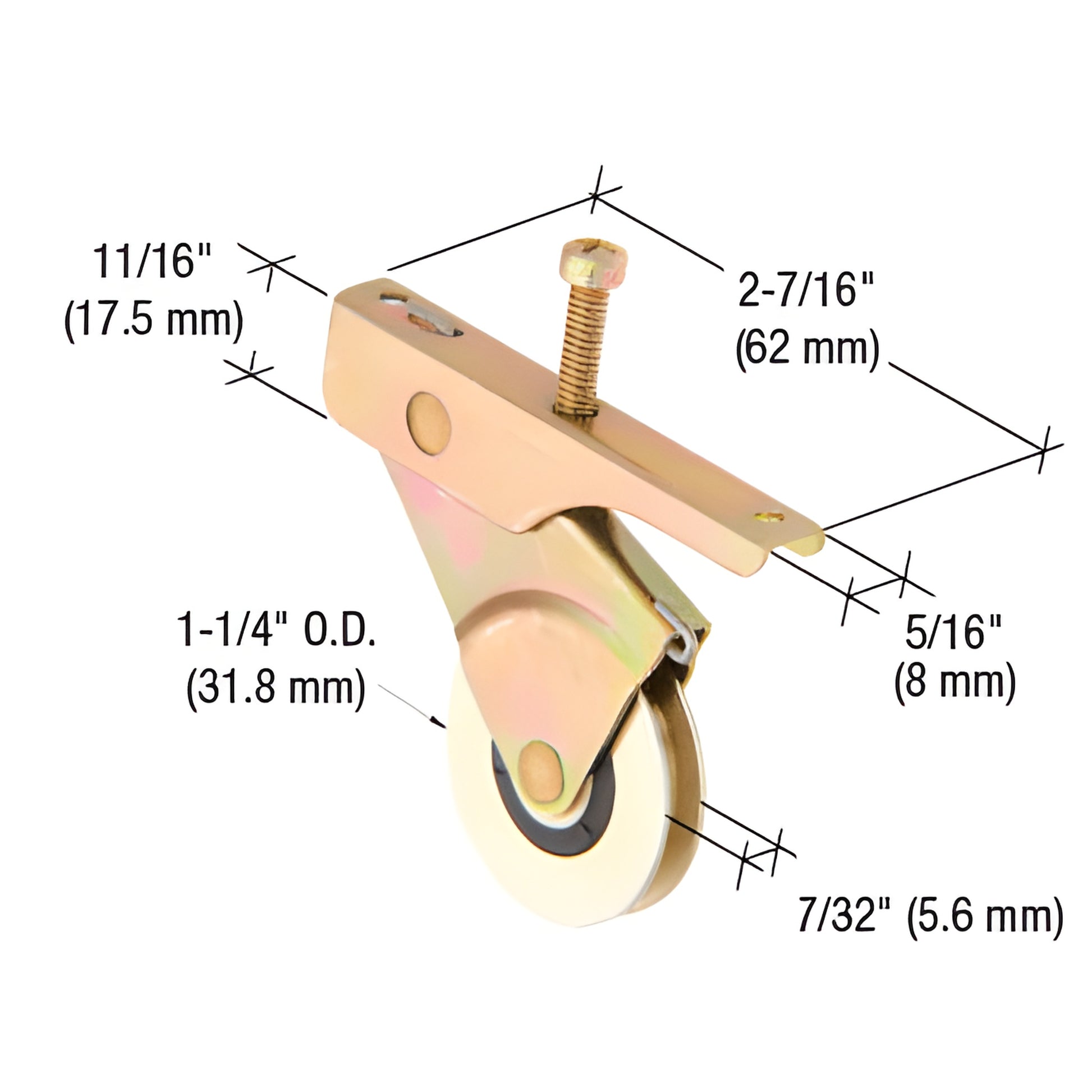 CRL B740 steel adjustable sliding screen door roller, concave 1-1/4" wheel in spring loaded 5/16" housing, 2 pack.