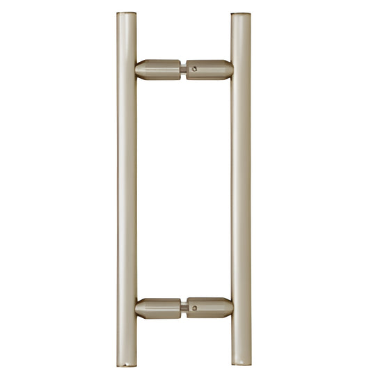 LP8X8BN brushed nickel ladder-style brass shower door pull, back-to-back 8in center, 3/4in diameter