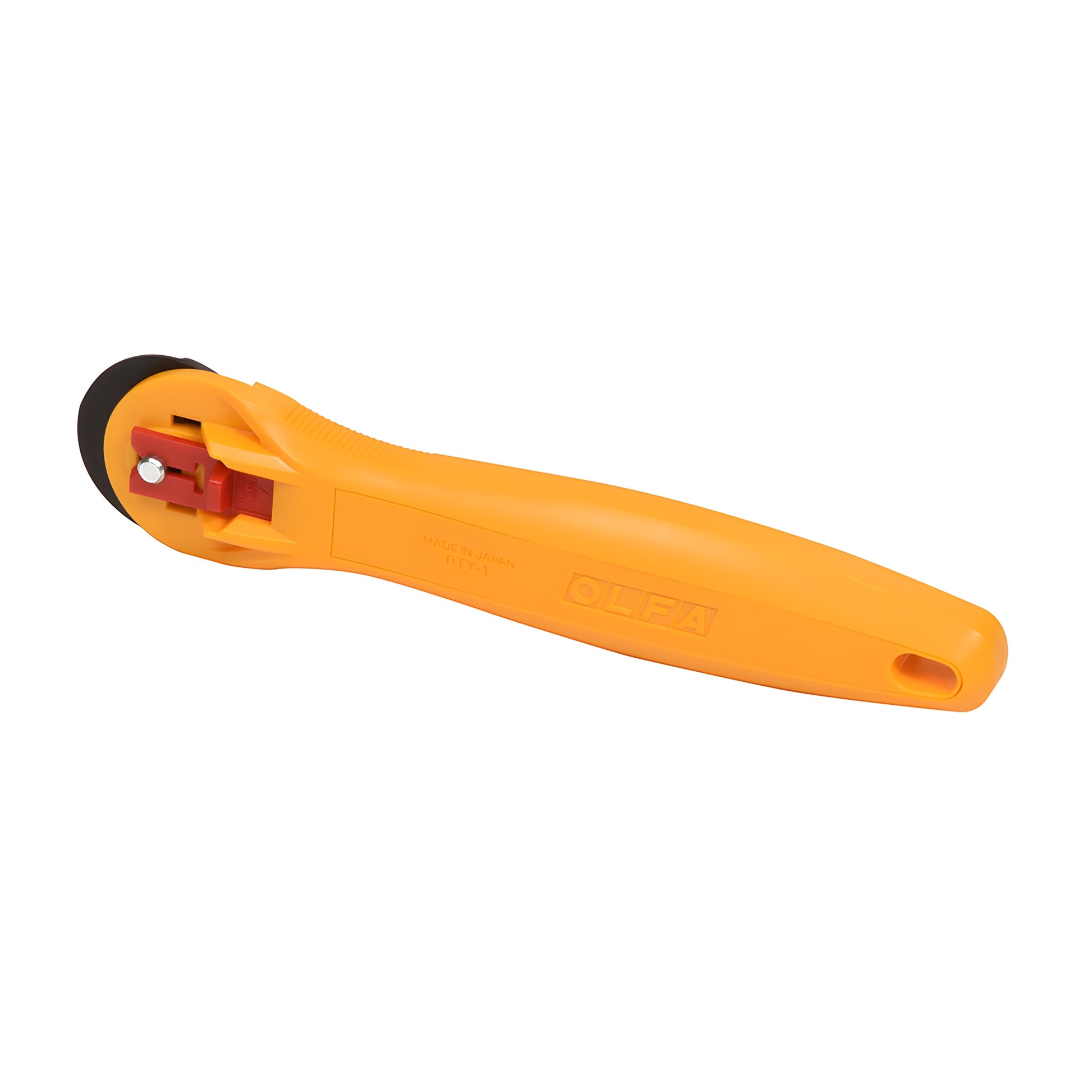 Olfa RT28 1in rotary cutter - compact orange straight handle with 28mm tungsten steel blade.