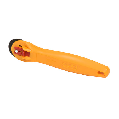 Olfa RT28 1in rotary cutter - compact orange straight handle with 28mm tungsten steel blade.