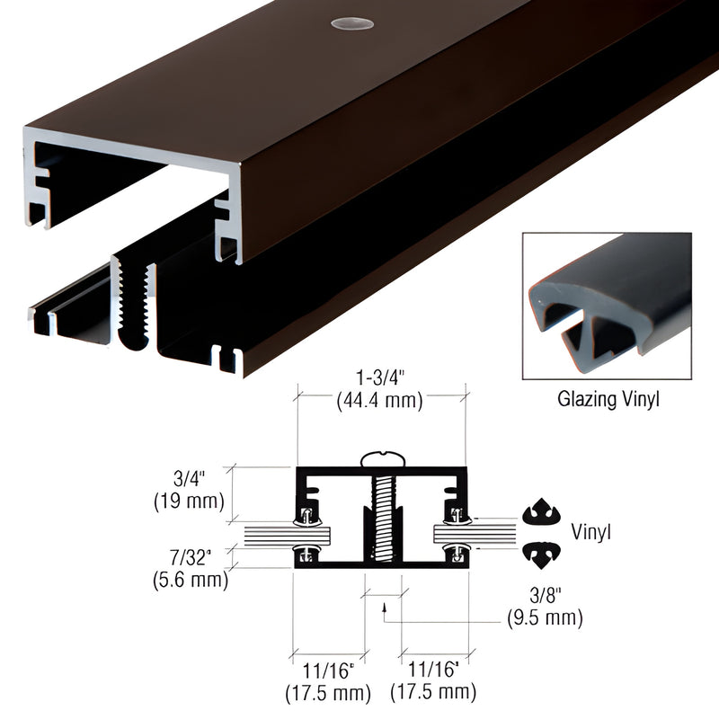 DB27522 dark bronze anodized extruded aluminum shallow division bar with glazing vinyl and screw spline, 24" length