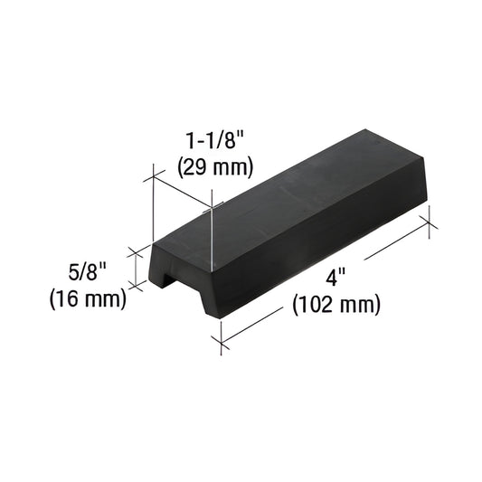 SB230 black EPDM glazing setting block, 4" x 1-1/8" x 5/8" (102 29 16 mm) for 1" glazing, 100 pieces per pack