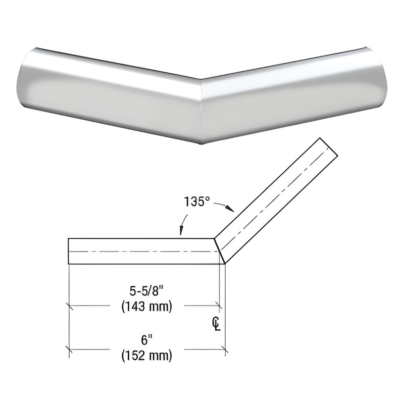 PR15H3PS polished stainless steel 135 handrail corner sleeve, ready-to-install, 304 stainless