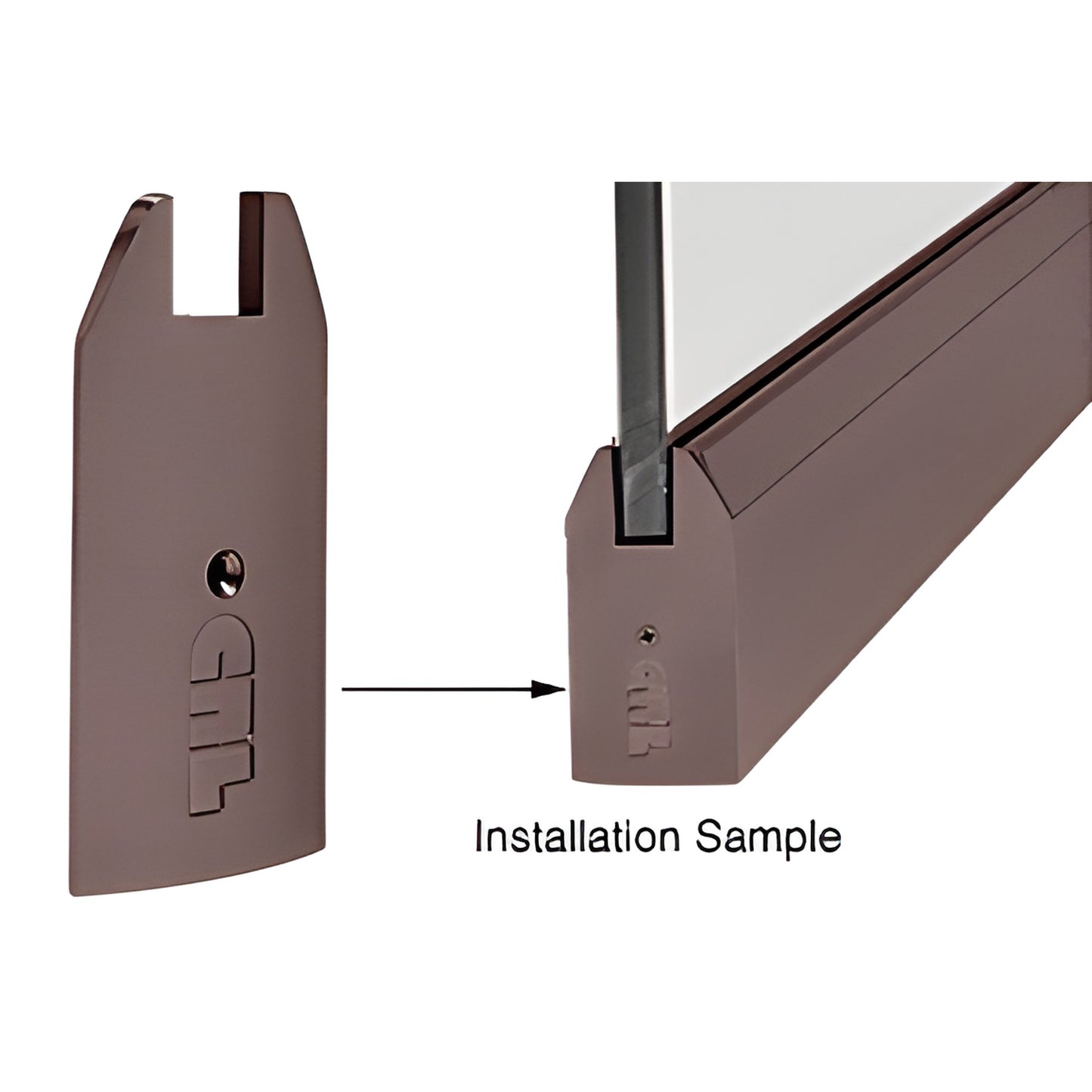 CRL 4 in tapered end cap, black bronze anodized, for Wedge-Lock sidelite rails (SKU SREC4TDU34), shown installed.