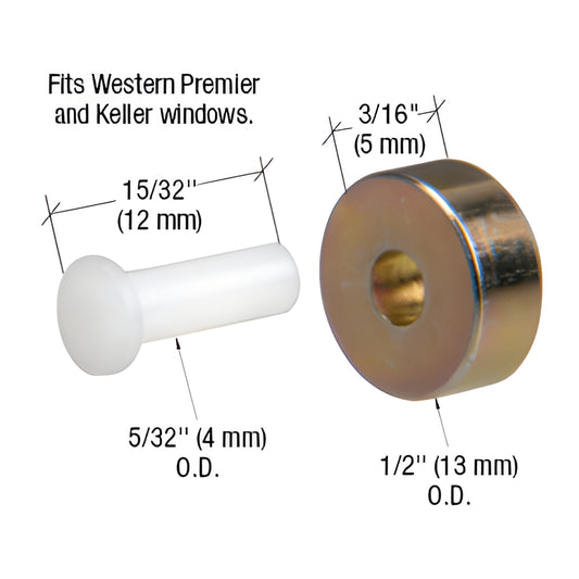 CRL G3060 flat steel 1/2" roller with nylon axle pin (3/16" x 15/32"), 4-pack for Western/Premier/Keller windows