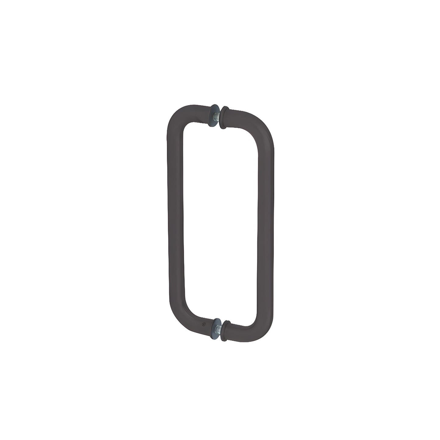 Glass-mounted rectangular pull handle, 1 in dia, black bronze anodized, fits 3/8-3/4 in glass. SKU CM10X10DU