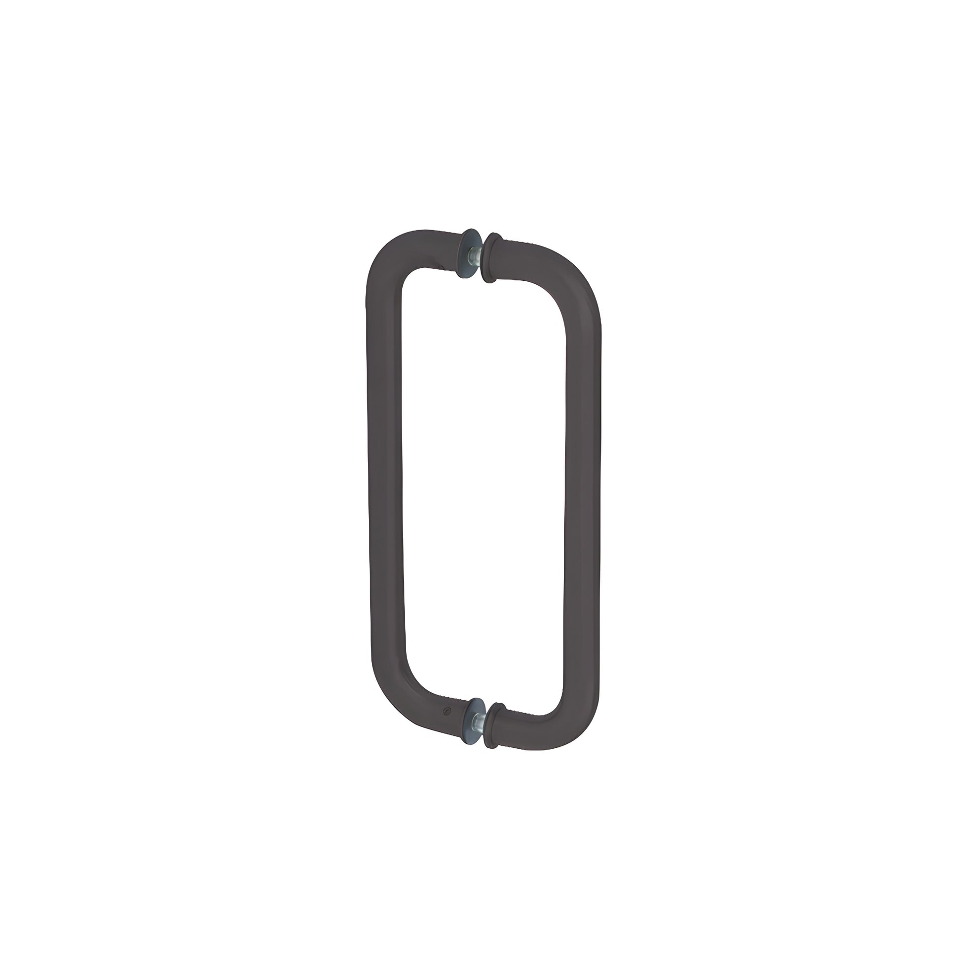 Glass-mounted rectangular pull handle, 1 in dia, black bronze anodized, fits 3/8-3/4 in glass. SKU CM10X10DU