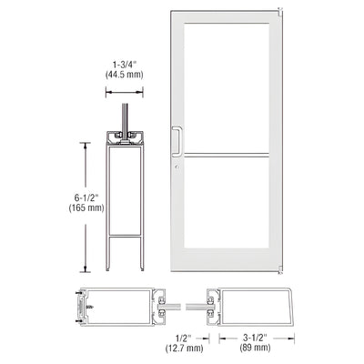 CRL-U.S. Aluminum White KYNAR® Paint 400 Series Medium Stile Active Leaf of Pair 3'0 x 7'0 Offset Hung with Pivots for Surf Mount Closer Complete Door Std. MS Lock & Bottom Rail