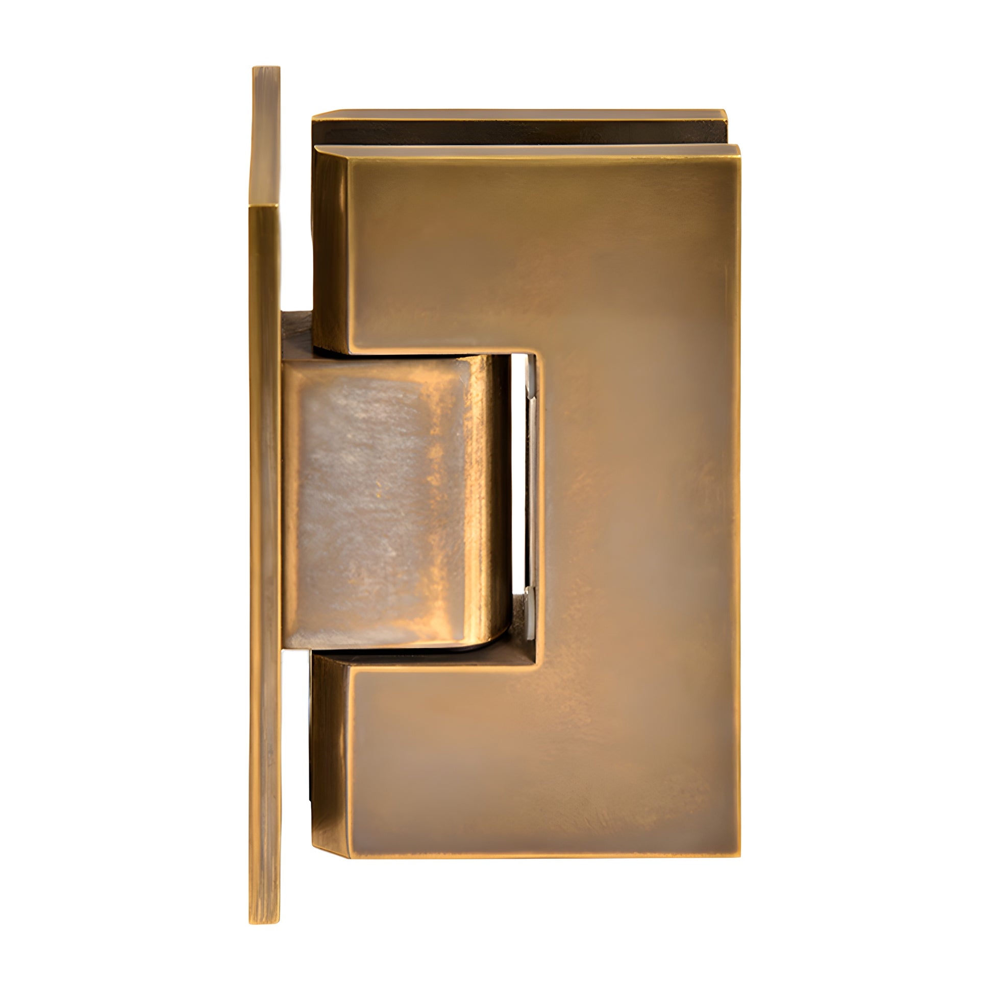 CRL Vienna solid brass shower hinge, vintage brass finish, full back plate wall-mount for 3/8-1/2 glass (SKU V1E037VBR)