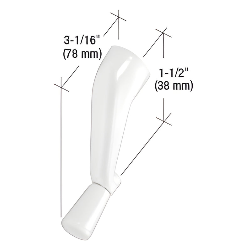 White diecast Andersen casement crank handle (SKU H4106), 3/8" spline, 1-1/2" height, 3-1/16" protrusion