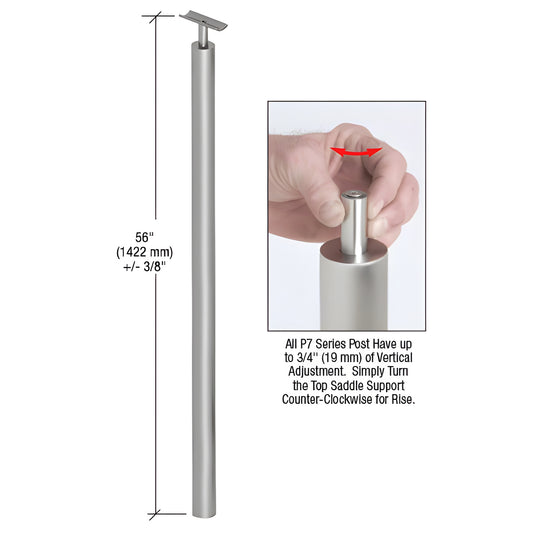 CRL P7BPFBS brushed stainless blank post kit, 56" tall, adjustable top saddle for handrail, 4-3/4" base plate included.
