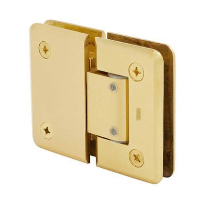 Satin Brass Pinnacle 380 Glass-to-Glass Hinge, Adjustable 180°, Sleek Design