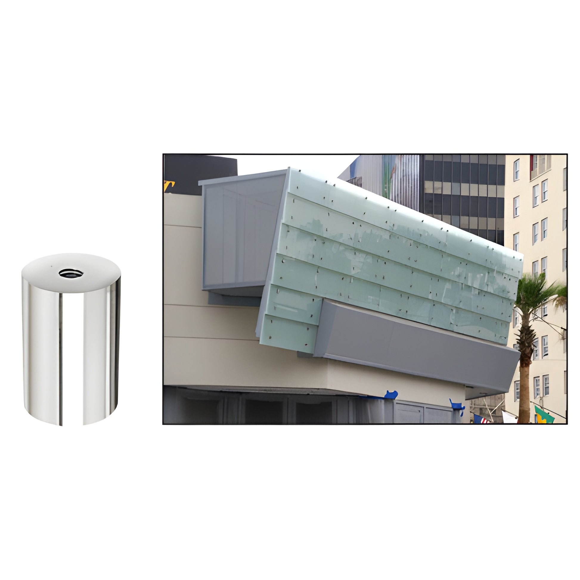 Polished 316 stainless steel 1-1/2" cylindrical standoff for glass signage and displays - SKU S0B1122PS