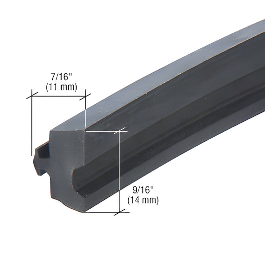 Black NP430 aluminum coil profile close-up, angled extrusion showing 7/16" (11mm) by 9/16" (14mm) dimensions