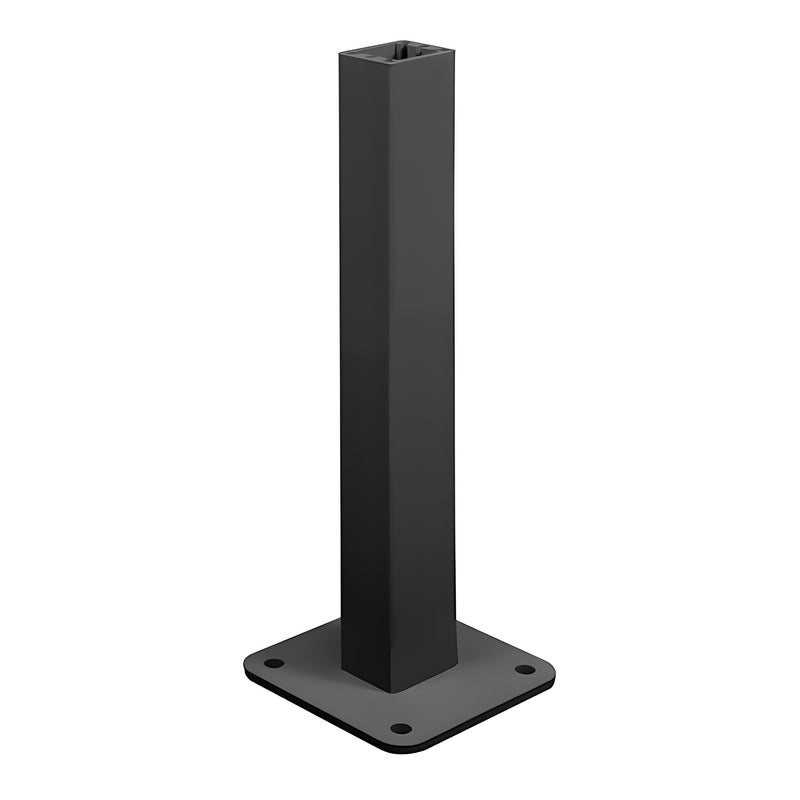 PSTBP8BL matte black aluminum surface-mount stanchion, 24in tall square post with baseplate for CRL rail systems