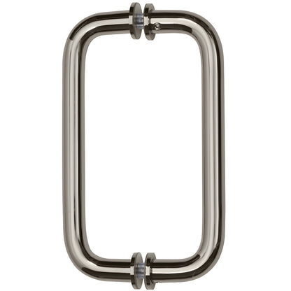 Polished nickel back-to-back tubular glass pull handle, 3/4 in diameter, 8 in center-to-center (SKU BM8X8PN)