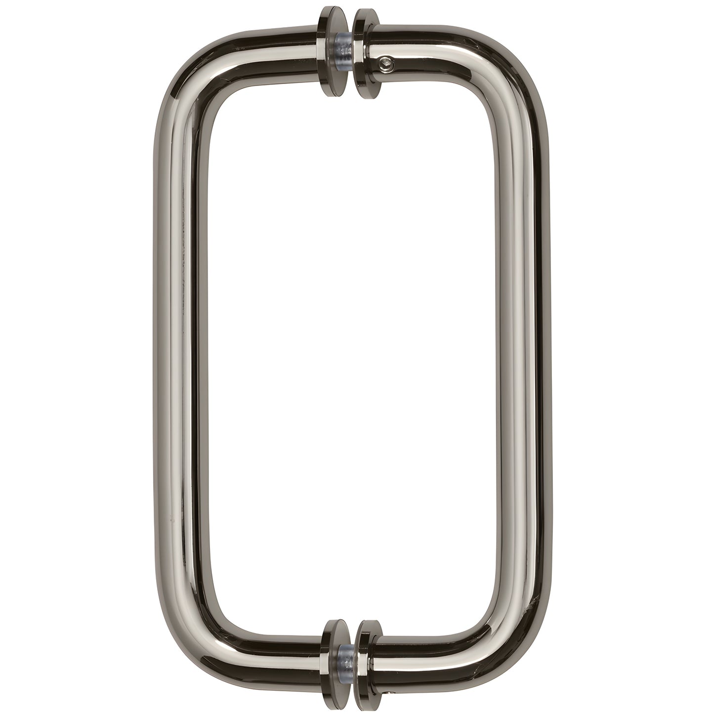 Polished stainless back-to-back tubular glass pull, 3/4 in dia, 8 in c-c, washers SKU BM8X8PS