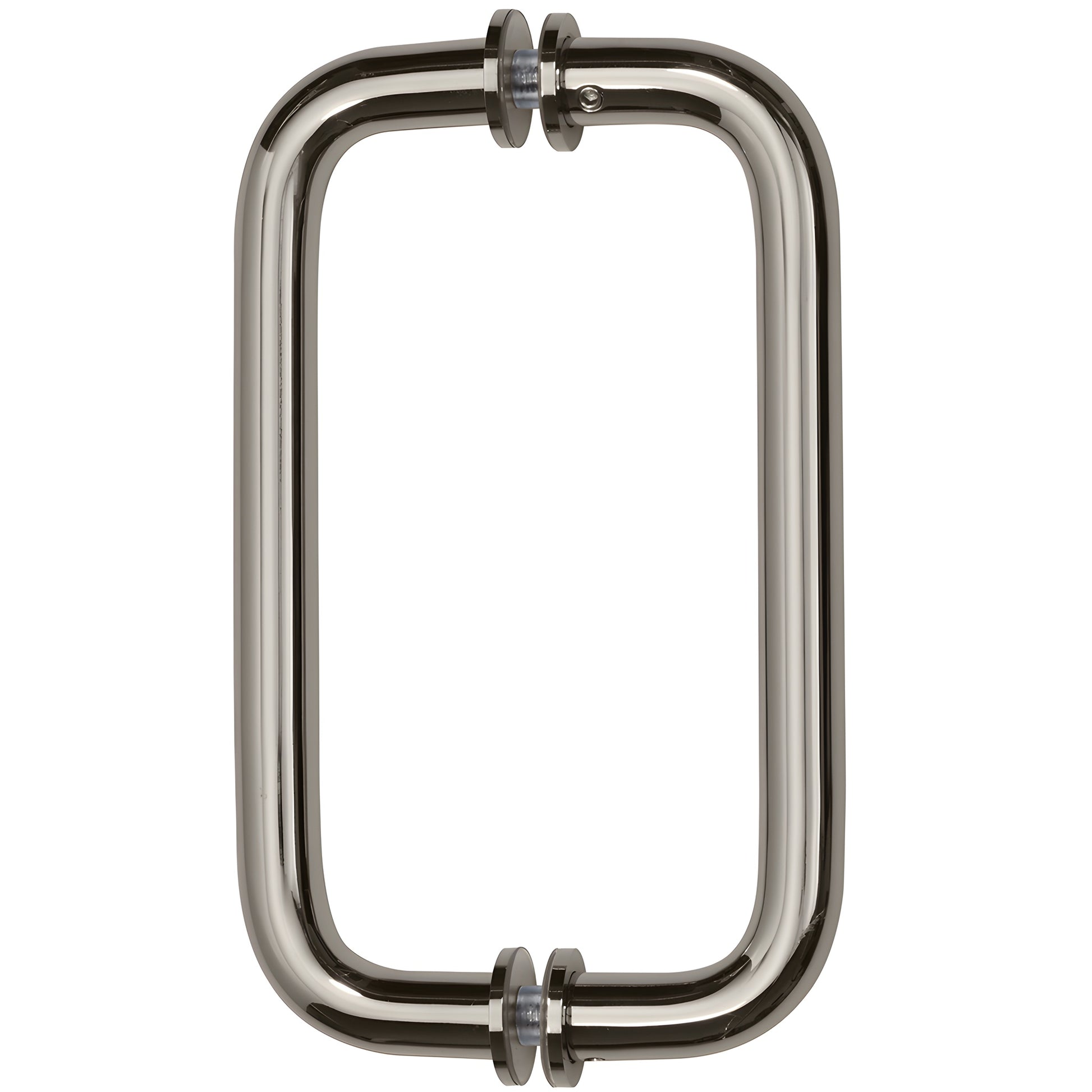 Polished stainless back-to-back tubular glass pull, 3/4 in dia, 8 in c-c, washers SKU BM8X8PS