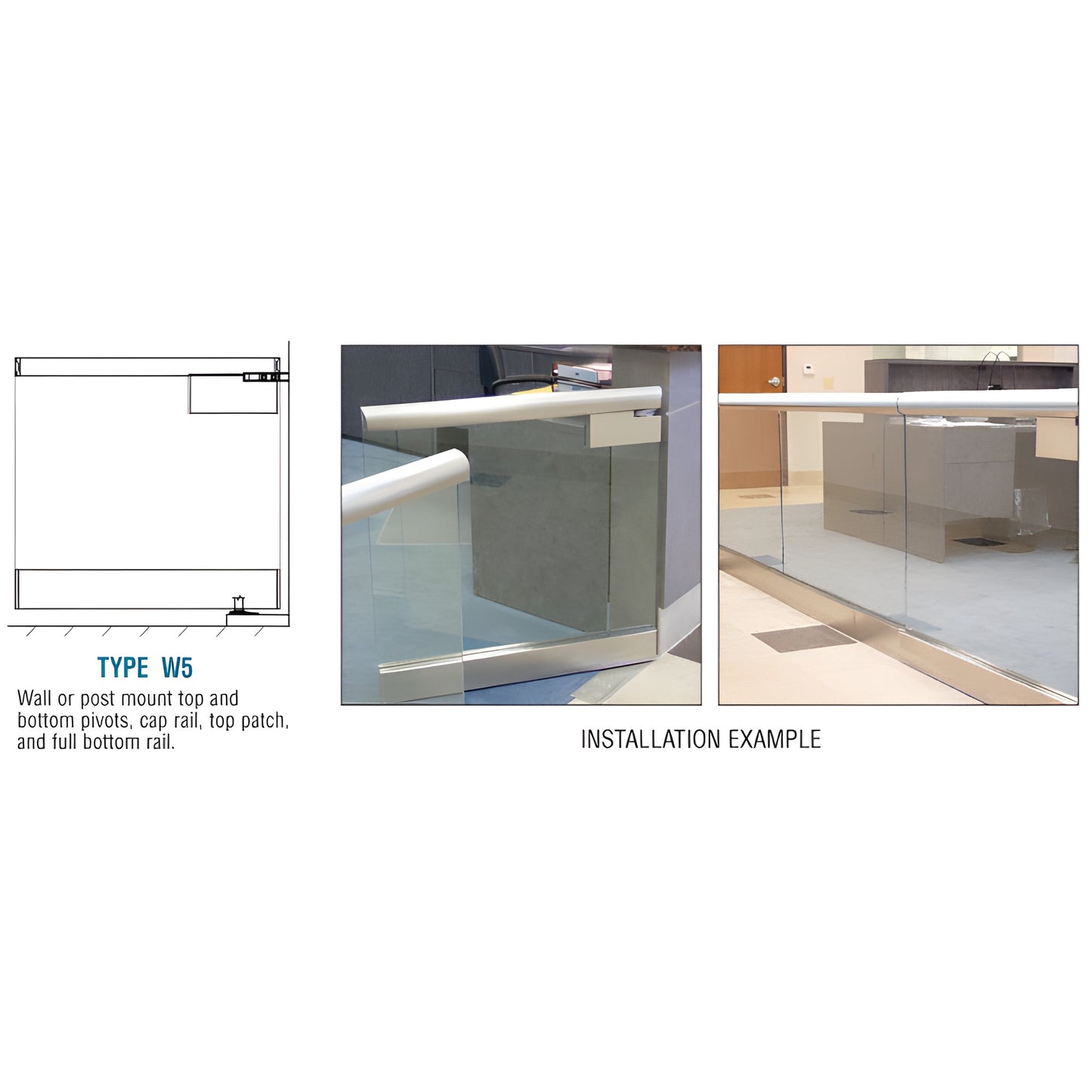 Heavy-duty glass swinging gate with polished stainless 2in cap rail and bottom rail, SKU SGW5PS20WC