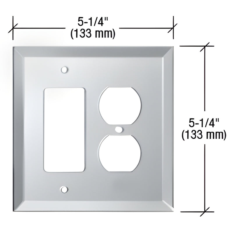 Clear beveled glass mirror wall plate 5-1/4 in, decorator + duplex outlet cutouts - SKU GMP18C