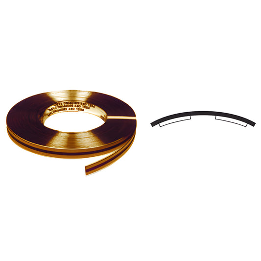 Brass reflective adhesive trim tape roll (PRT490BR), 1" x 100', mirror like ABS for concealing mirror edges