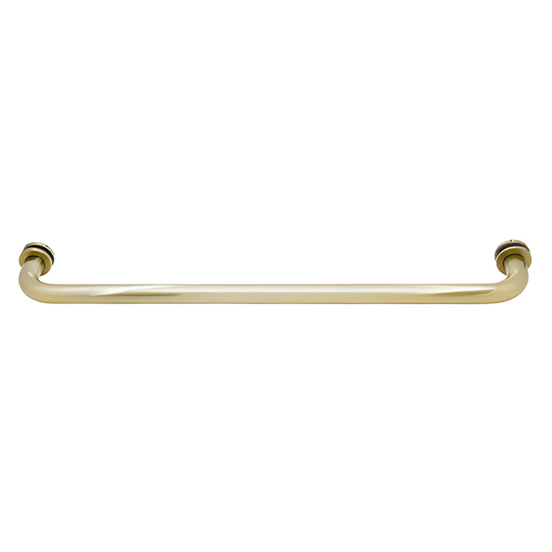 BM24BBRZ brushed-bronze 24" single-sided brass towel bar for glass showers, low-profile ends and decorative metal washers