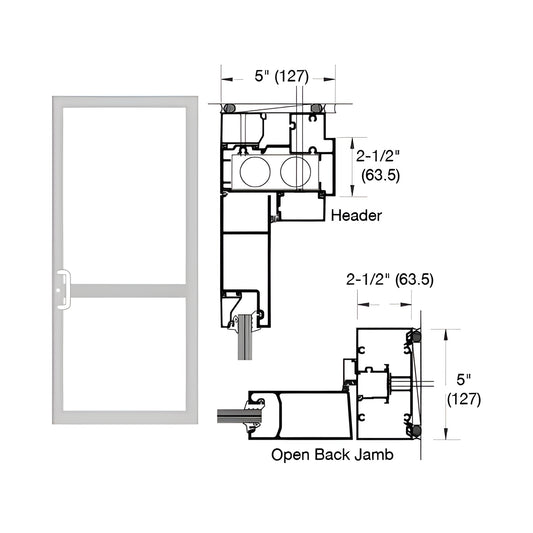 Custom up/over hurricane impact door frame SKU 0P41911 - clear anodized technical drawing showing cross-sections and 5" / 2-1