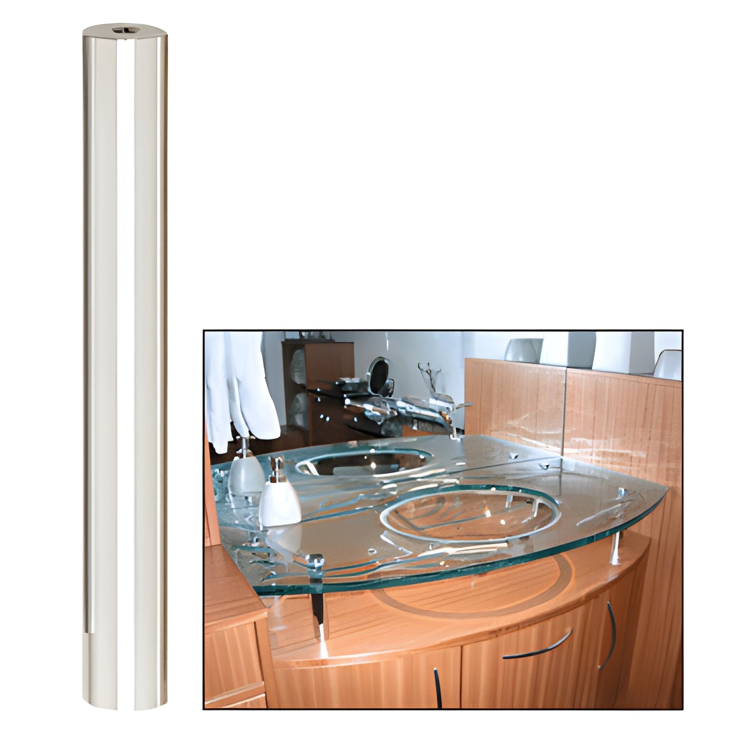 Polished 316 stainless steel 3/4" diameter, 6" standoff mounting post for glass panels (SKU S0B346PS)
