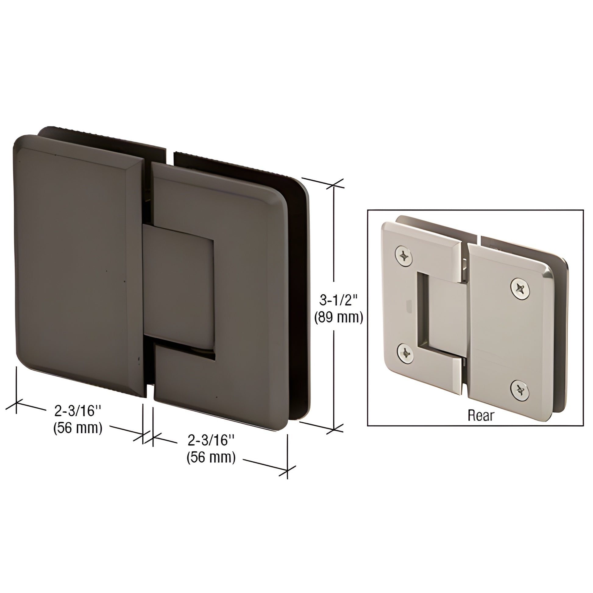 P1N1800RB Pinnacle oil-rubbed bronze brass frameless glass-to-glass shower hinge, 3-1/2" high