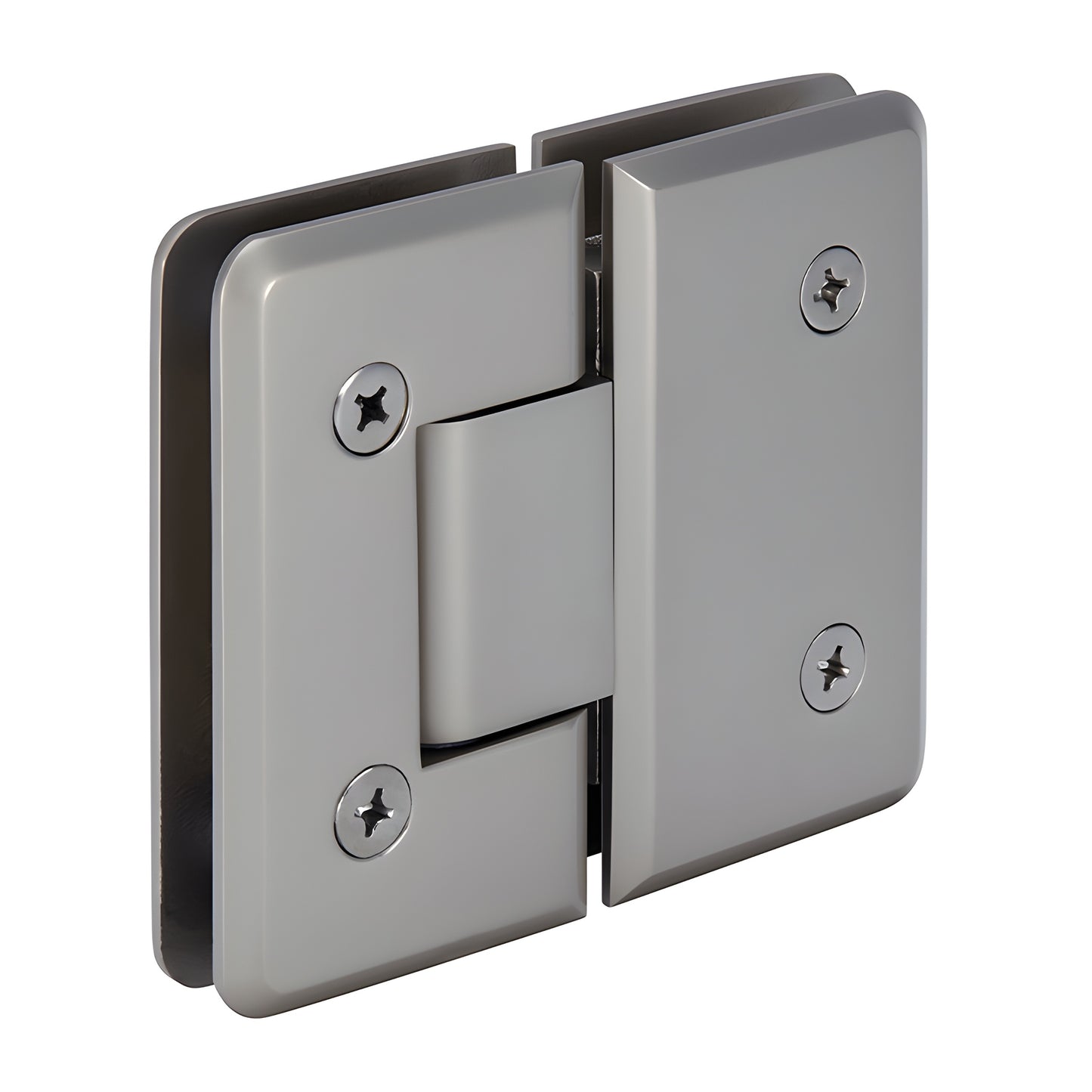 Satin nickel Cologne 180 glass-to-glass beveled shower hinge, solid brass. SKU C0L180SN