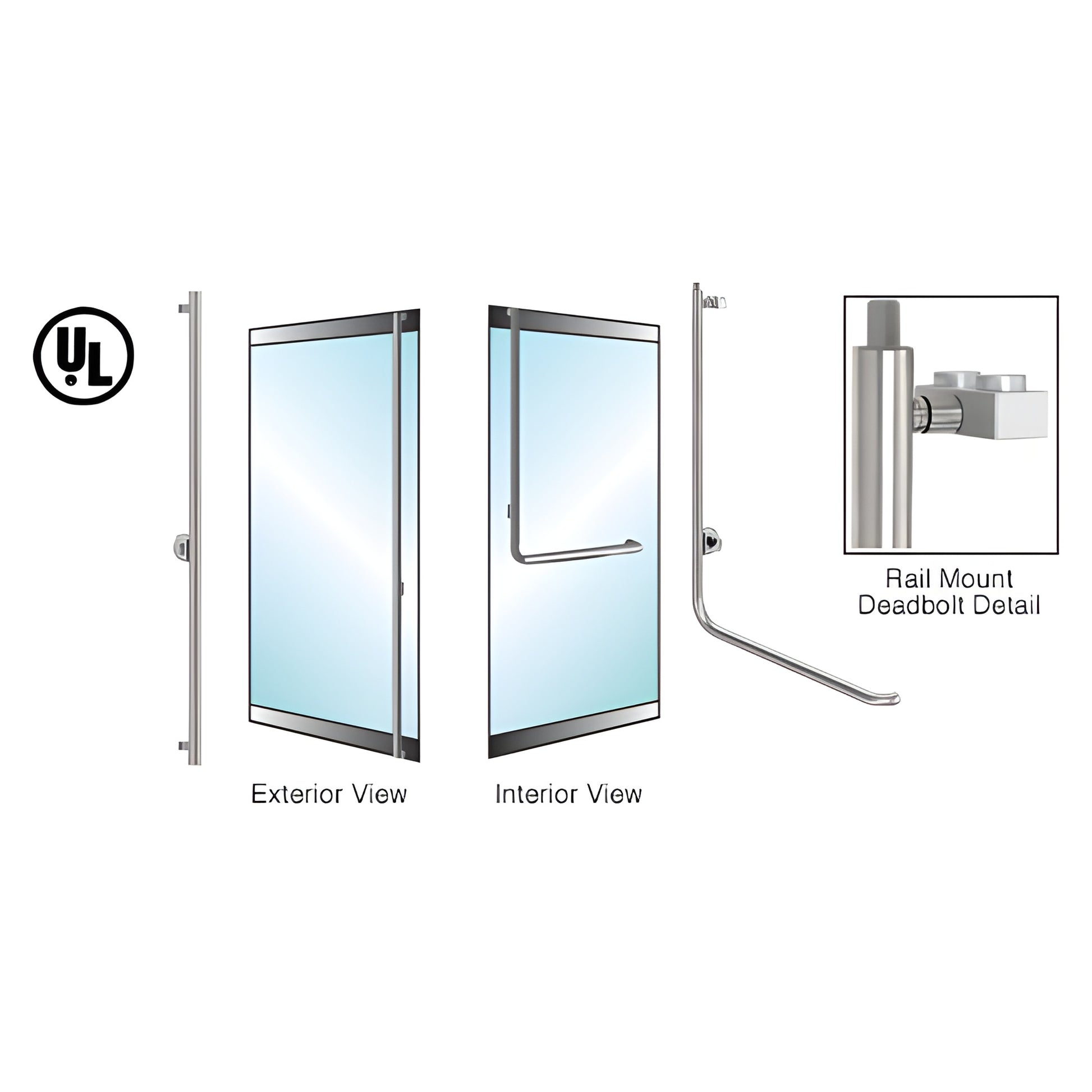Brushed stainless rail mount deadbolt handle for glass doors, low-profile 1-1/4 in. tube, left-hand reverse - SKU DB100F4L1BS