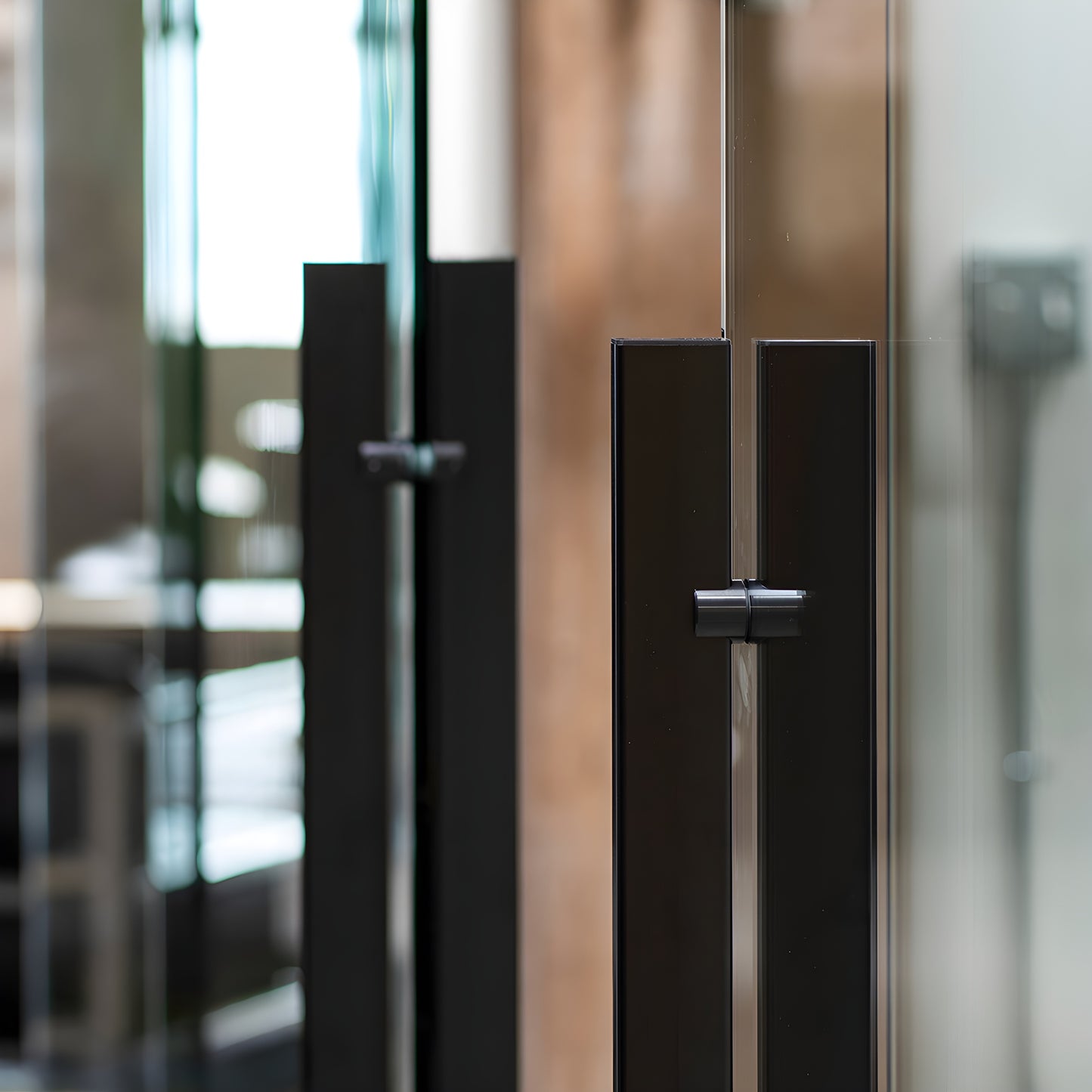 Black stainless double-sided flush-mount 24" door pull for glass doors - SKU LAT34FLP24BLS