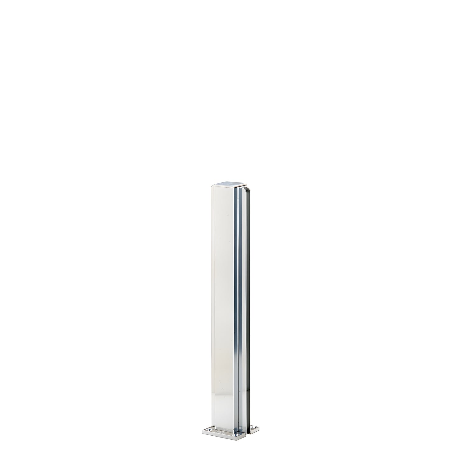 12" bright anodized aluminum square partition post with U-channel glazing for 1/4" glass, attached cap and base.