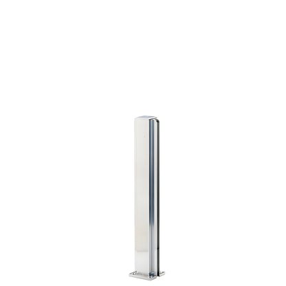 12" bright anodized aluminum square partition post with U-channel glazing for 1/4" glass, attached cap and base.