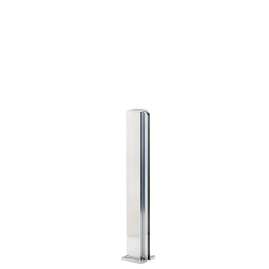 12" bright anodized aluminum square partition post with U-channel glazing for 1/4" glass, attached cap and base.