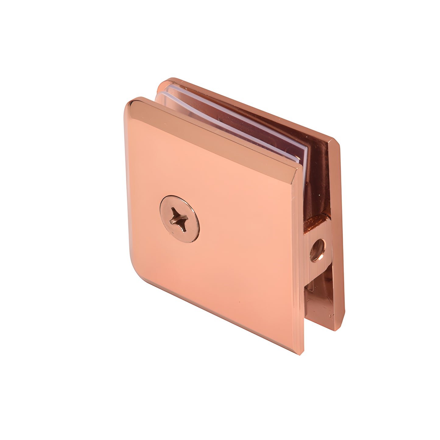 Rose gold beveled brass wall-mount glass clamp (BCU4RG) for 3/8-1/2" tempered shower glass
